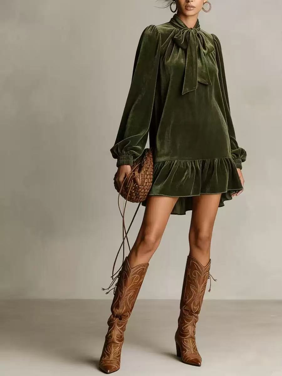 Casual Solid Color Dress for Women, Long Sleeve Style