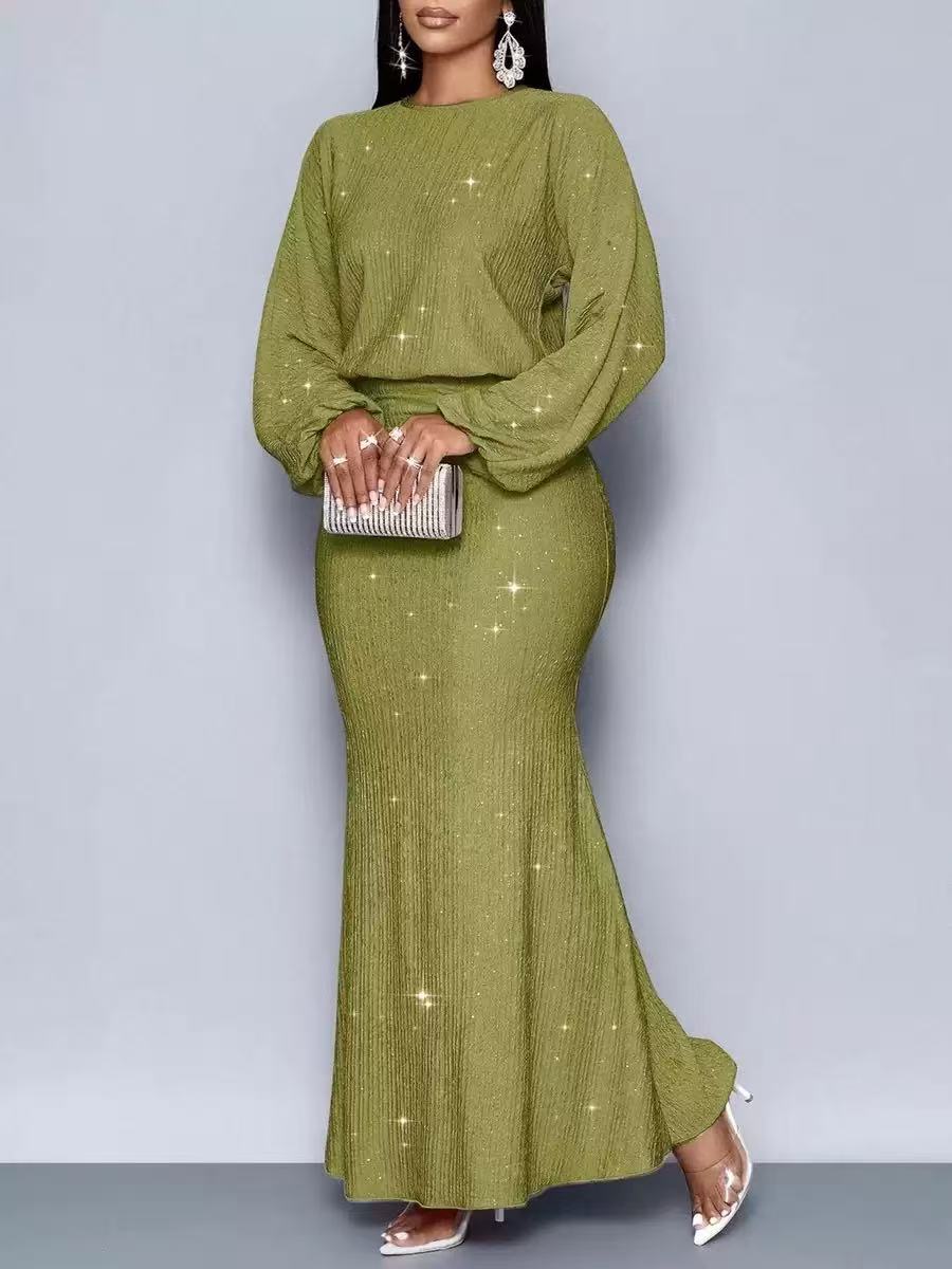 Casual Long Sleeve Dress for Women, Ruched Midi Style