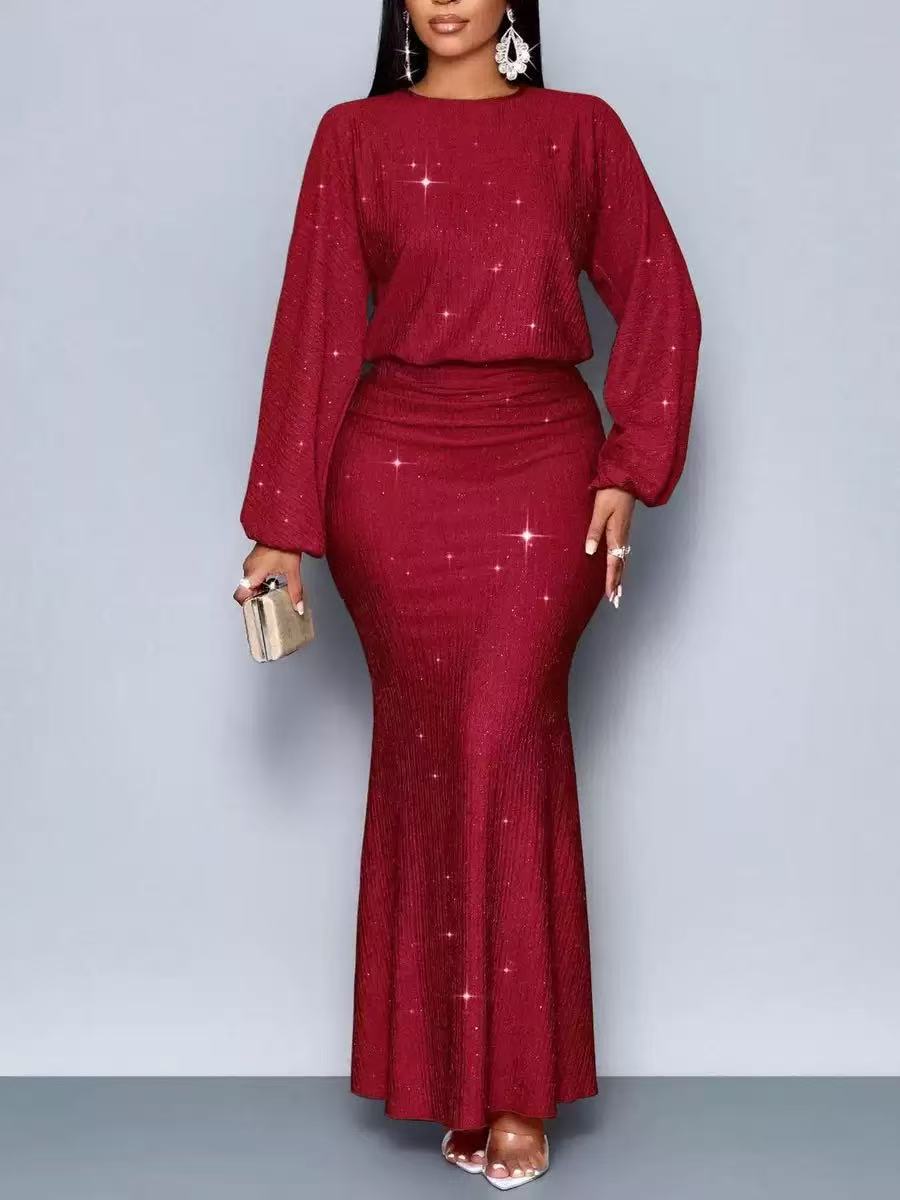 Casual Long Sleeve Dress for Women, Ruched Midi Style